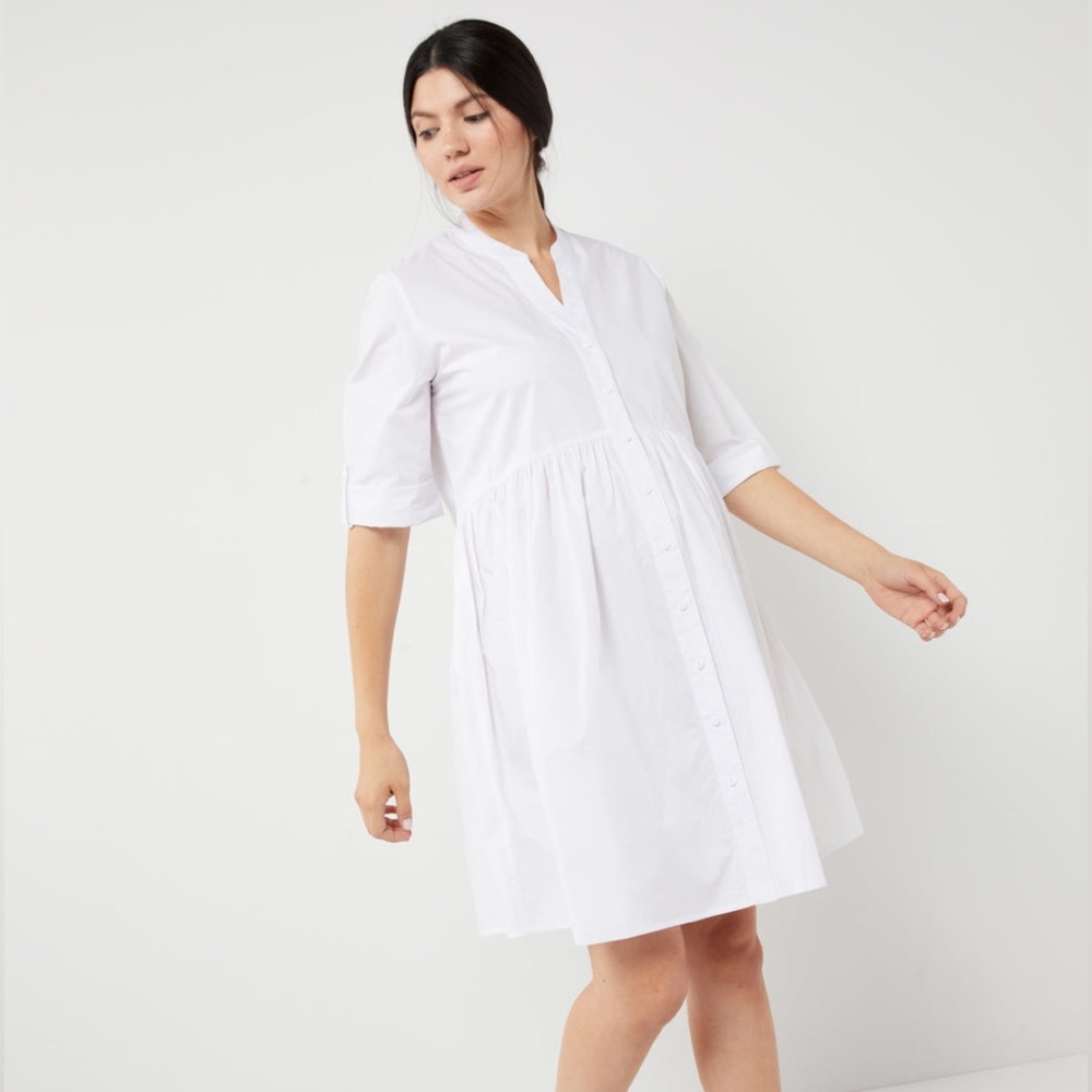 NWT A Pea in the Pod Ripe White Button Front Maternity Dress Size L